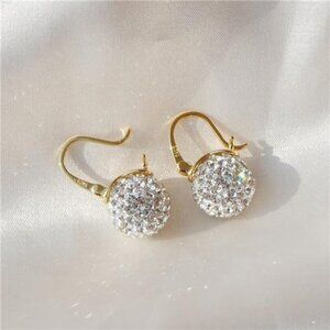 Crystal Gold Pearl Drop Earrings | Platinum Plated Leverback | Elegant Jewelry
